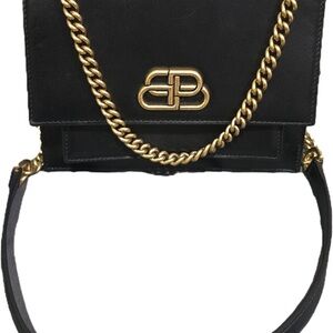 Balenciaga Box Calfskin S Sharp Chain Shoulder Bag Black